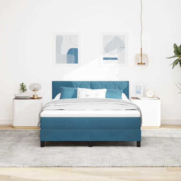 vidaXL Lit &agrave; ressort LED avec matelas Bleu fonc&eacute; 160 x 200 cm Velours