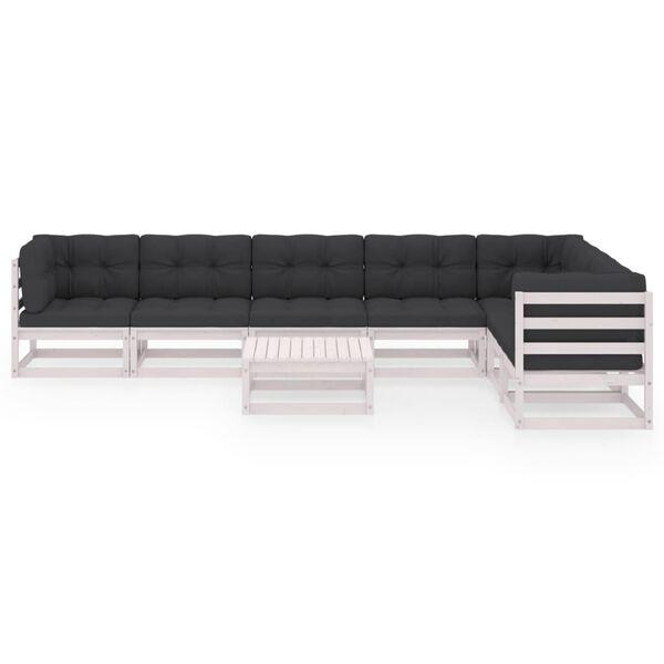 vidaXL Salon de jardin avec coussins 8 pcs blanc bois de pin massif