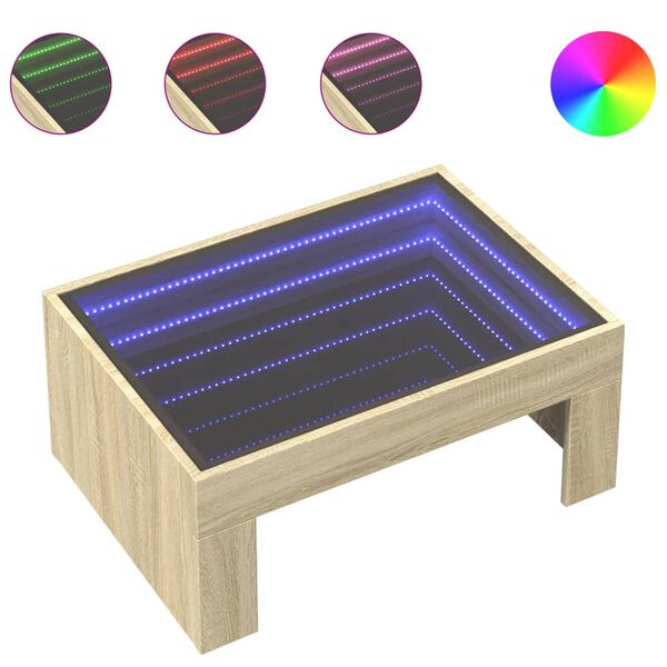 vidaXL Table basse avec LED infini ch&ecirc;ne sonoma 70x50x30 cm