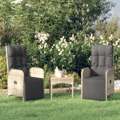 vidaXL Chaises inclinables de jardin 2pcs et table gris résine tressée