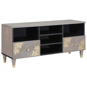 vidaXL Meuble TV Gris 100 x 33 x 46 cm Bois de mangue massif