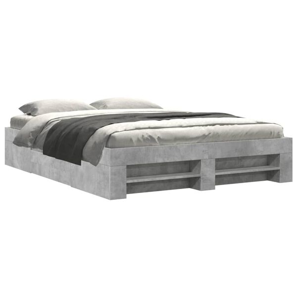 vidaXL Cadre de lit sans matelas gris b&eacute;ton 150x200 cm bois ing&eacute;nierie