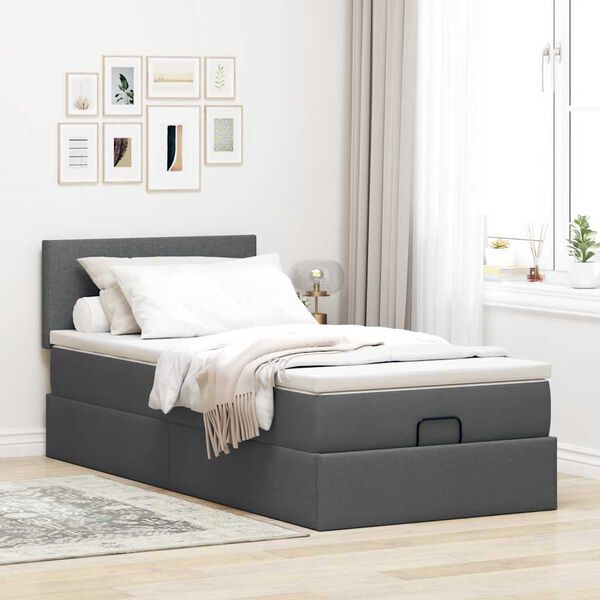 vidaXL Cadre de lit ottoman avec matelas gris foncé 90x190 cm tissu