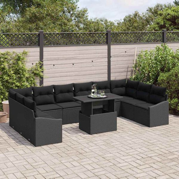 vidaXL Ensemble de Canap&eacute;s avec coussin 11 pcs Noir polyrotin