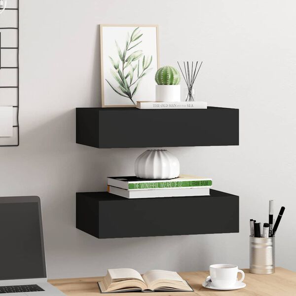 vidaXL &Eacute;tag&egrave;res &agrave; tiroirs murales 2 pcs noir 40x23,5x10 cm MDF