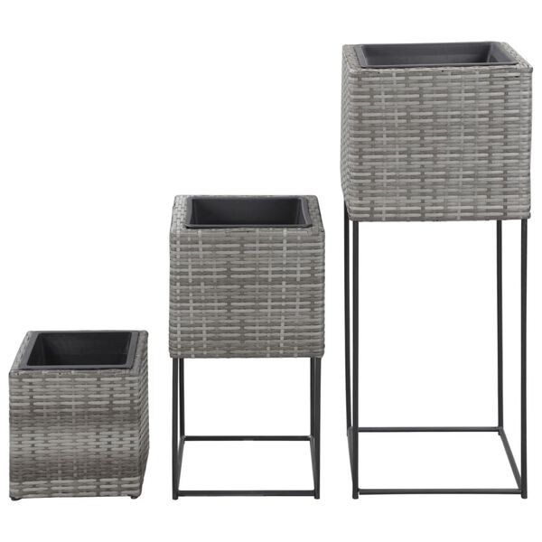 vidaXL Lits sur&eacute;lev&eacute;s de jardin 3 pcs R&eacute;sine tress&eacute;e Gris
