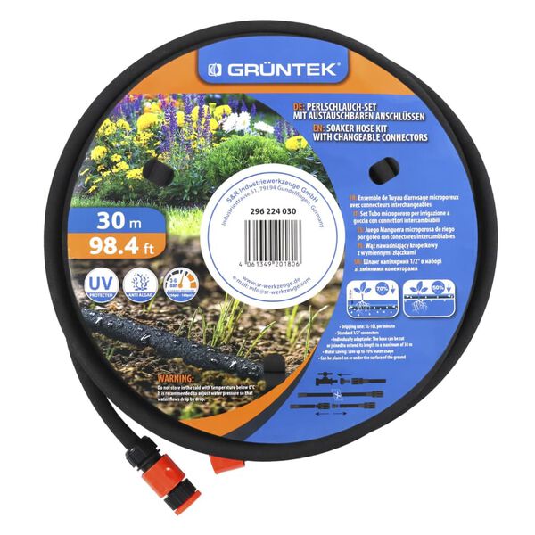 GR&Uuml;NTEK Kit de tuyau d'arrosage goutte-&agrave;-goutte 30 m Noir