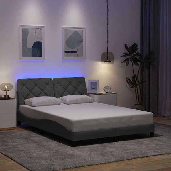 vidaXL Cadre de lit avec LED sans matelas gris clair 140x200 cm tissu