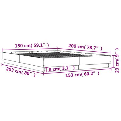 vidaXL Cadre de lit avec lumières LED chêne fumé 150x200 cm