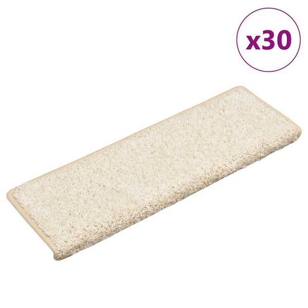 vidaXL Tapis d'escalier 30 pi&egrave;ces 65 x 21 x 4 cm Blanc Bord rectangulaire