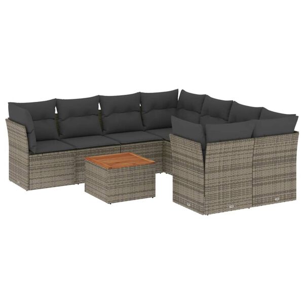 vidaXL Salon de jardin 9 pcs avec coussins gris résine tressée