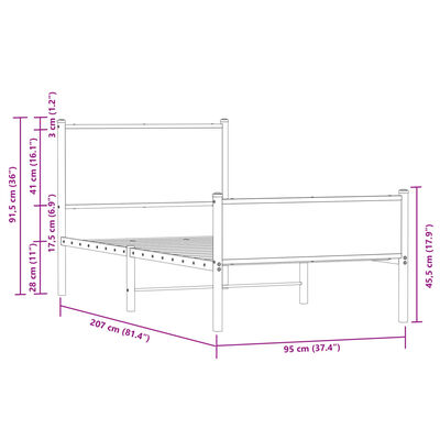 vidaXL Cadre de lit en métal sans matelas chêne fumé 90x200 cm