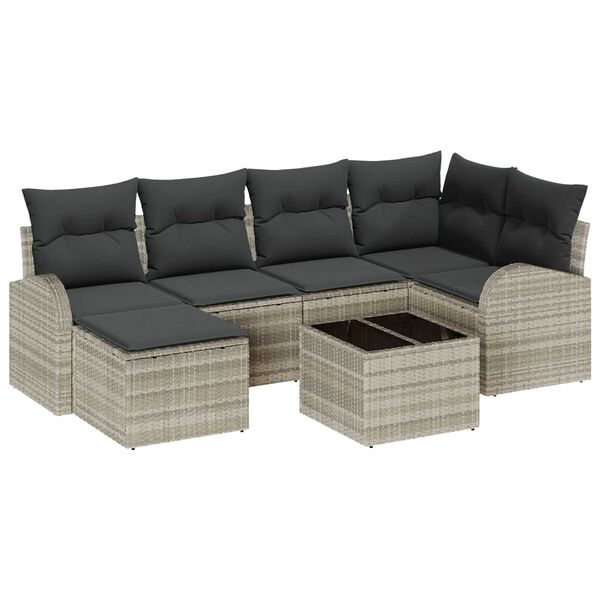 vidaXL Ensemble de Canap&eacute;s avec coussin 7 pcs Gris clair polyrotin