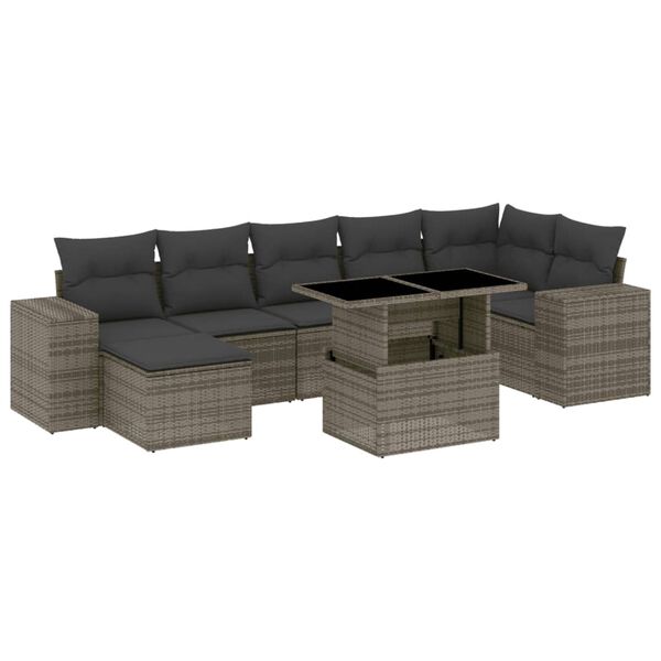 vidaXL Salon de jardin 8 pcs avec coussins gris r&eacute;sine tress&eacute;e