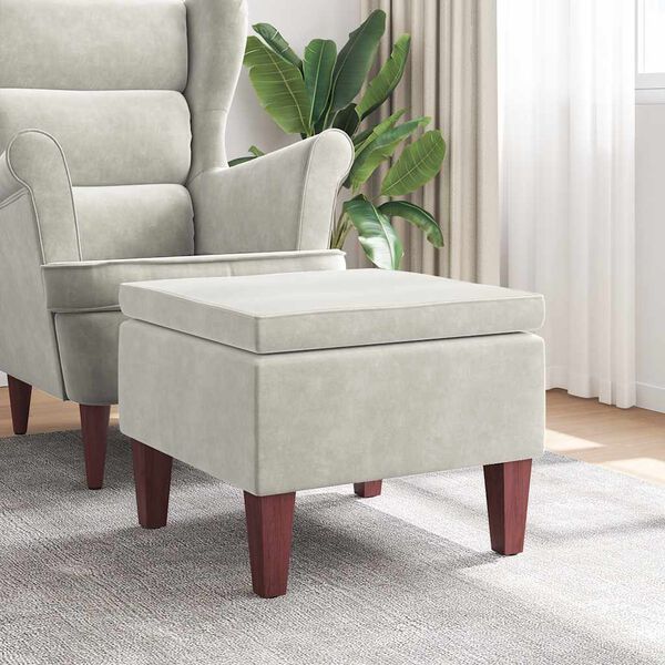 vidaXL Tabouret avec pieds en bois Cr&egrave;me Velours