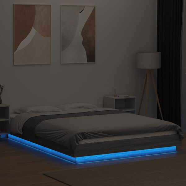 vidaXL Cadre de lit et lumi&egrave;res LED sans matelas sonoma gris 140x200cm