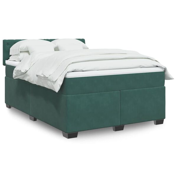 vidaXL Sommier &agrave; lattes de lit et matelas Vert fonc&eacute; 160x200cm Velours