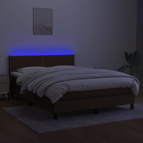 vidaXL Sommier &agrave; lattes de lit matelas et LED Marron fonc&eacute; 140x190 cm
