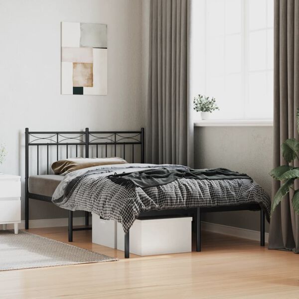 vidaXL Cadre de lit m&eacute;tal sans matelas avec t&ecirc;te de lit noir 120x200cm