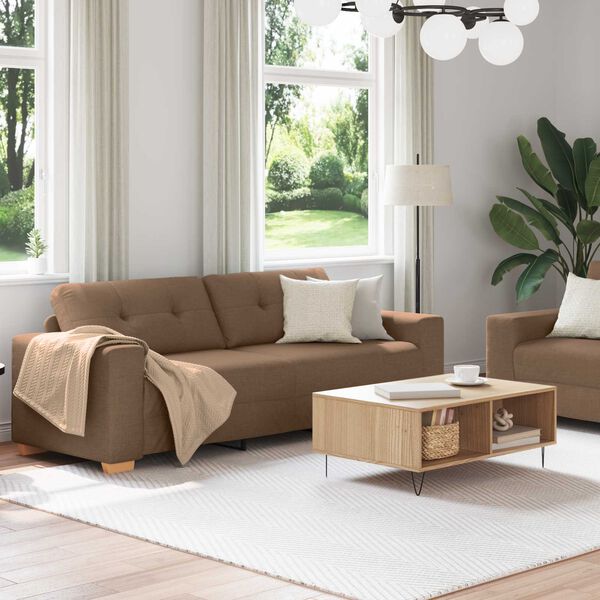 vidaXL Canap&eacute; 2 pcs Marron Tissu en lin m&eacute;lang&eacute;