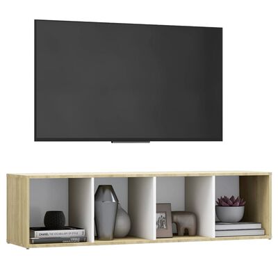 vidaXL Meuble TV blanc chêne sonoma 142,5x35x36,5 cm bois d'ingénierie