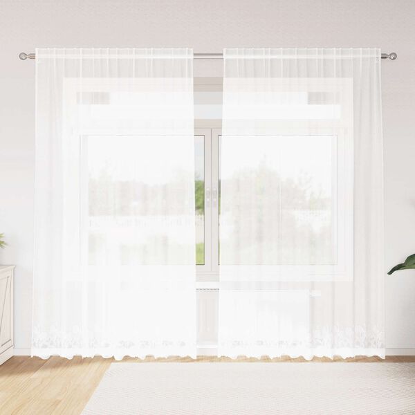 vidaXL Rideau en Dentelle Floral Blanc 245 x 200 cm Polyester