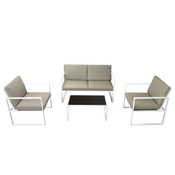 vidaXL Salon de jardin 4 pcs avec coussins Acier Blanc