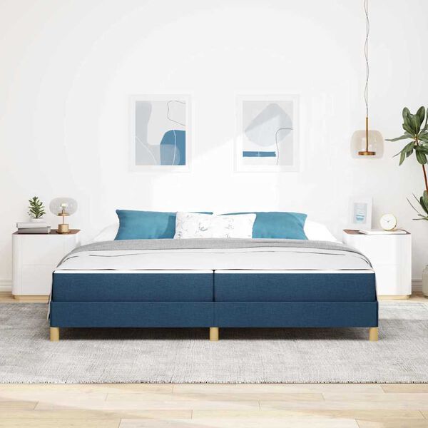 vidaXL Lit &agrave; ressorts avec matelas Bleu 200 x 200 cm tissu