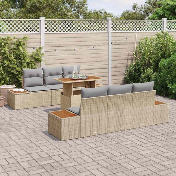 vidaXL Ensemble de salle &agrave; manger pour jardin 7 pcs Beige et gris