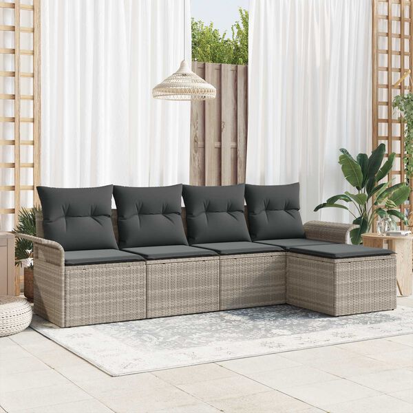 vidaXL Ensemble de canap&eacute; de jardin 5 pcs Gris clair polyrotin