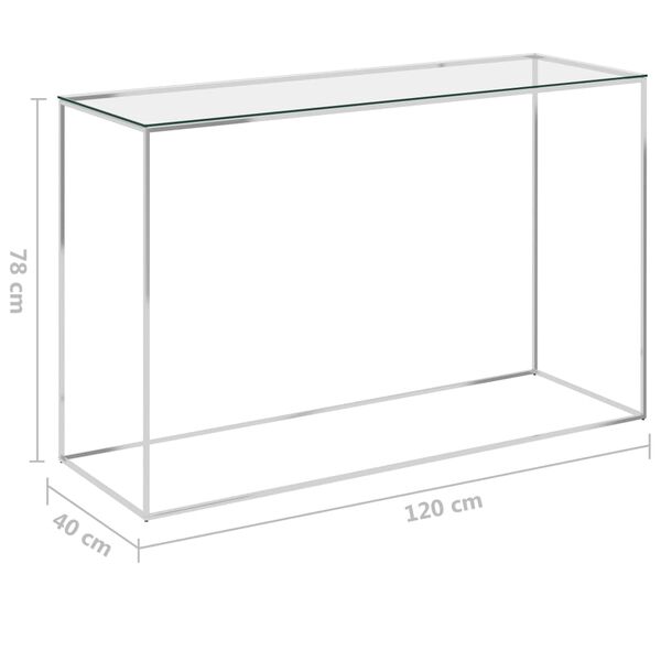 vidaXL Table d'appoint Argenté 120x40x78 cm Acier inoxydable et verre