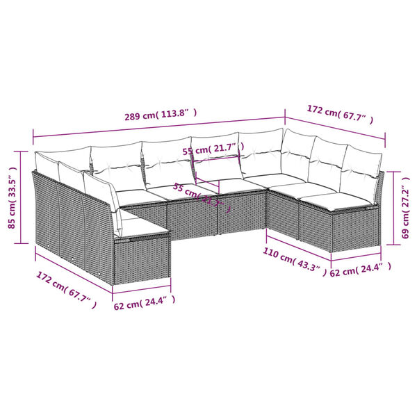 vidaXL Salon de jardin 9 pcs avec coussins noir r&eacute;sine tress&eacute;e