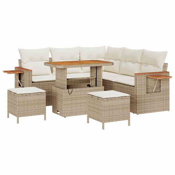vidaXL Ensemble de canap&eacute; de jardin 9 pcs Beige et cr&egrave;me polyrotin