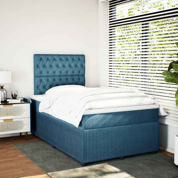 vidaXL Sommier &agrave; lattes de lit et matelas Bleu fonc&eacute; 120x200cm Velours
