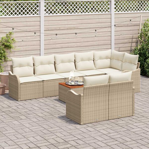 vidaXL Ensemble de canap&eacute; de jardin 9 pcs Beige et blanc