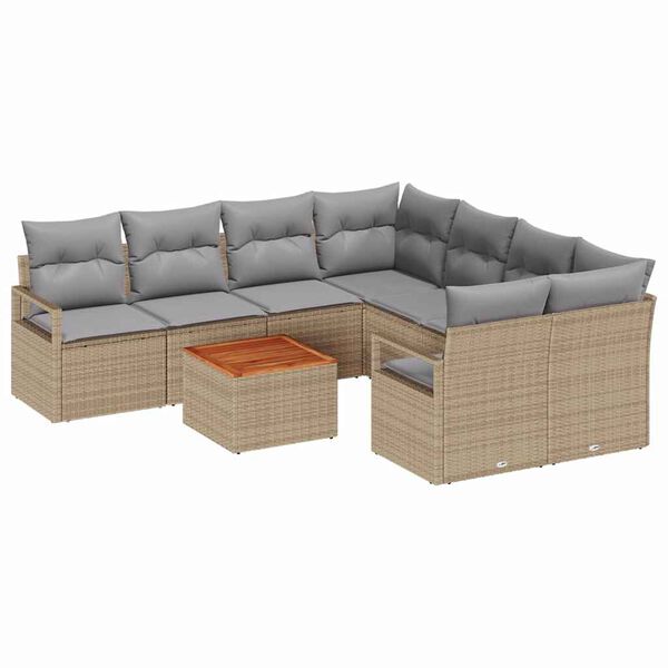 vidaXL Ensemble de canap&eacute; de jardin avec coussin 9 pcs Beige polyrotin