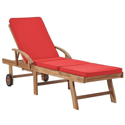 vidaXL Chaises longues avec coussins lot de 2 bois teck solide Rouge