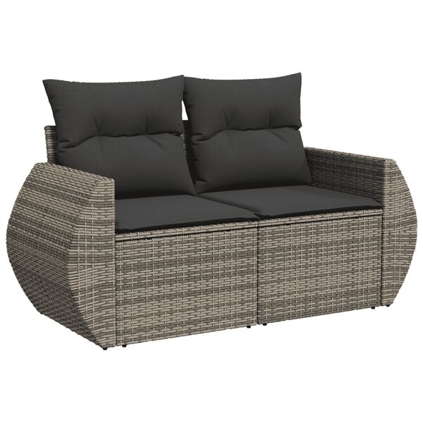 vidaXL Salon de jardin avec coussins 10 pcs gris r&eacute;sine tress&eacute;e