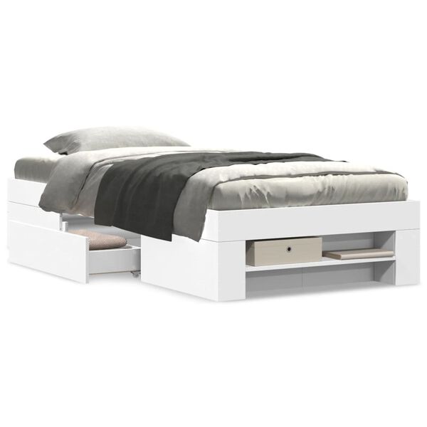 vidaXL Cadre de lit sans matelas blanc 75x190 cm bois d'ing&eacute;nierie