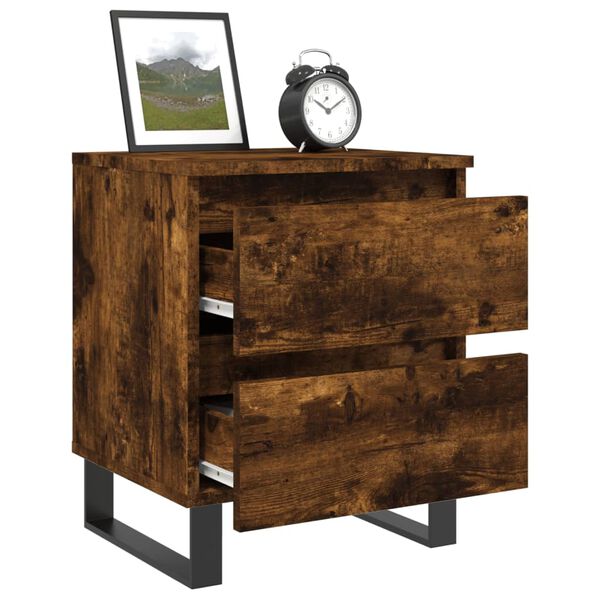 vidaXL Table de chevet ch&ecirc;ne fum&eacute; 40x35x50 cm bois d&rsquo;ing&eacute;nierie