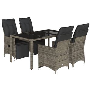 vidaXL Ensemble de bistro de jardin 5 pcs coussins gris poly rotin