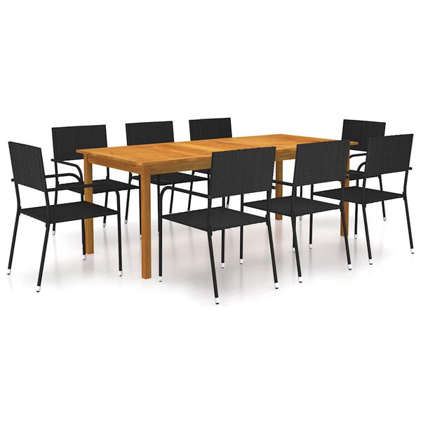 vidaXL Ensemble &agrave; manger de jardin 9 pcs Noir