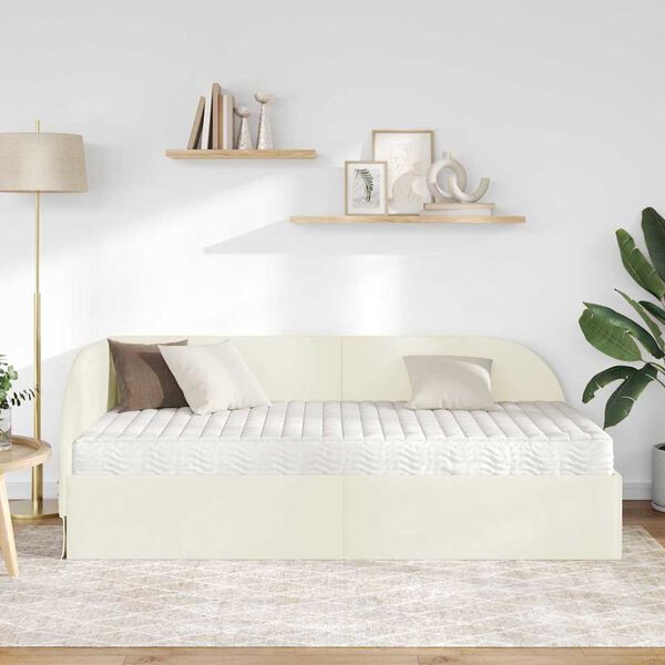 vidaXL Cadre de lit d'angle avec matelas 2 pcs Cr&egrave;me Velours