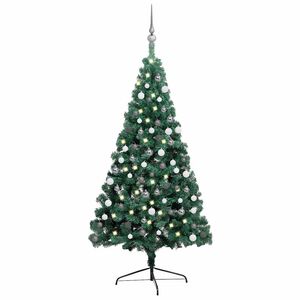 vidaXL Demi-arbre de No&euml;l artificiel pr&eacute;-&eacute;clair&eacute; et boules vert 120 cm