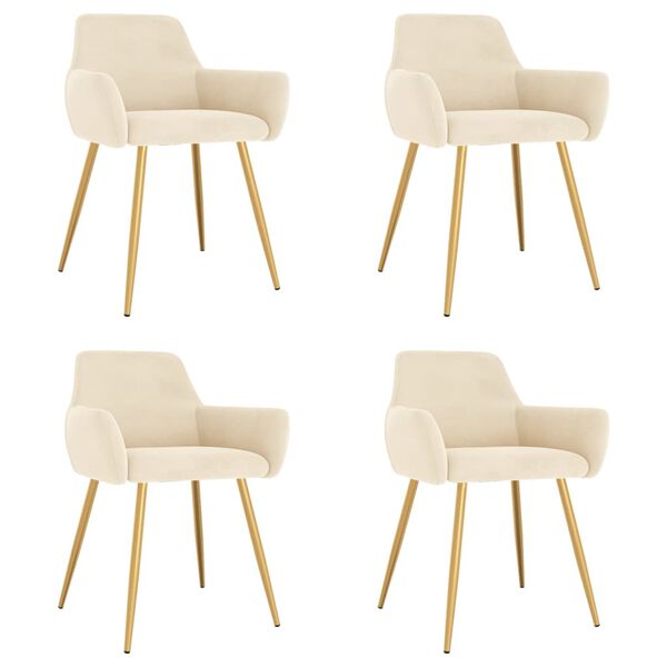 vidaXL Chaises &agrave; manger lot de 4 Cr&egrave;me Velours