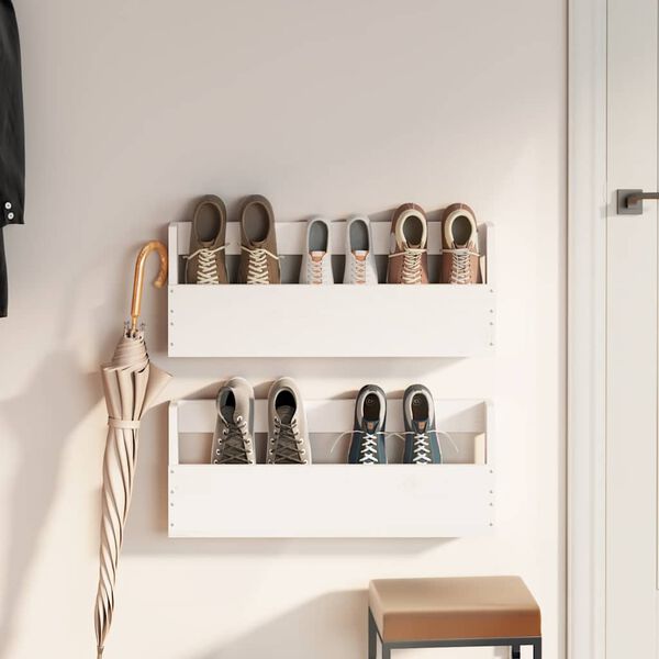 vidaXL &Eacute;tag&egrave;res &agrave; chaussures murales 2 pcs Blanc 59x9x23 cm Pin massif