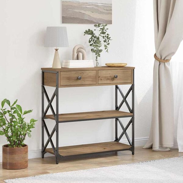 vidaXL Table Console avec tiroir ch&ecirc;ne artisanal 75 x 28 x 75 cm
