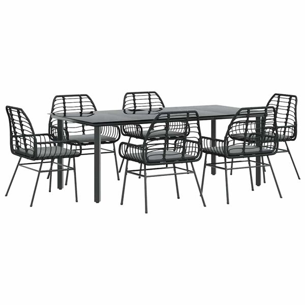 vidaXL Ensemble &agrave; manger de jardin coussins 7pcs noir poly rotin verre