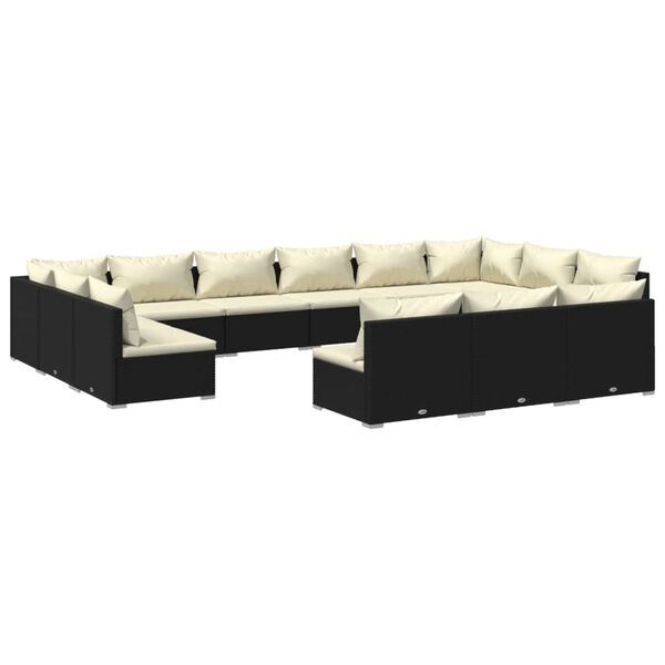 vidaXL Salon de jardin 13 pcs avec coussins Noir R&eacute;sine tress&eacute;e