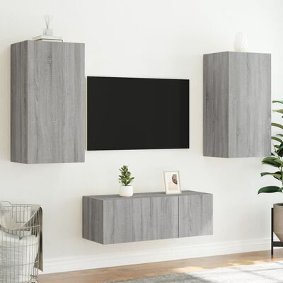 vidaXL Unités murales TV avec LED 4 pcs gris sonoma bois d'ingénierie